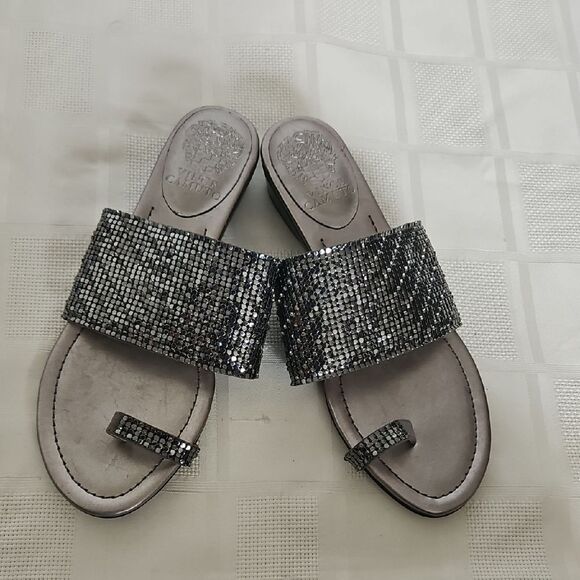 Elegant Silver Slide Sandals - Picture 1 of 16
